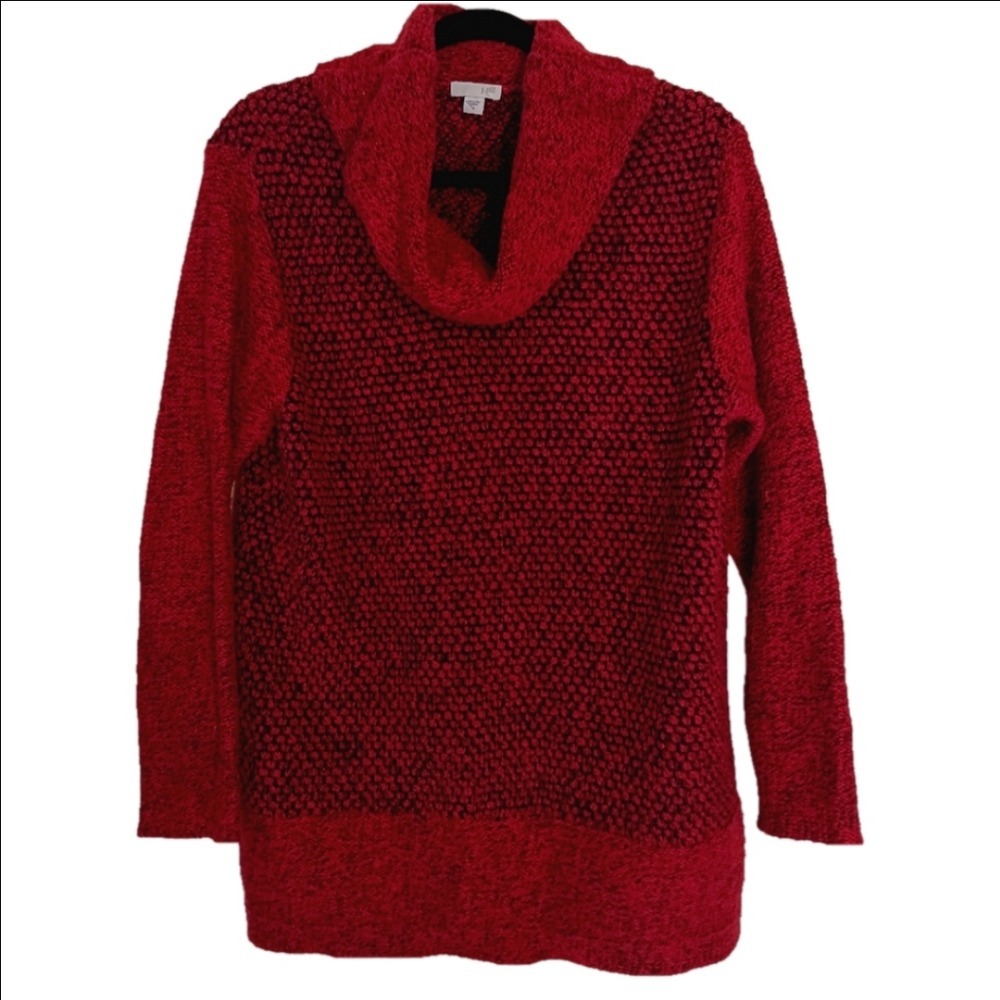 J. Jill Cowl Neck Sweater Womens Medium Red Black Knit Pullover Tunic SSW106851